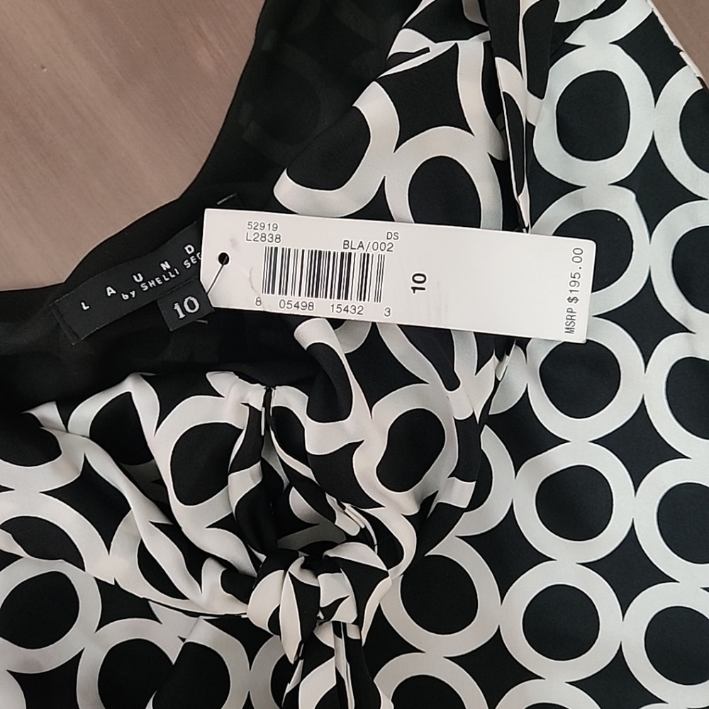 Laundry Shelli Segal Silk Halter Dress Black White Geometric 90s Y2K Size 10 NWT - Picture 4 of 12